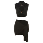 Sleeveless o ring self tie hollow out solid mini dress