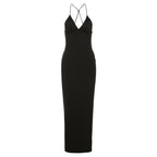 Butterfly applique backless v neck maxi dress