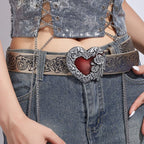 Heart print PU leather adjustable belt  | Festival Outfits Women