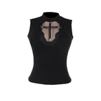 Sleeveless crewneck cross pattern solid top  | Festival Outfits Women