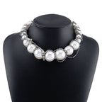 Faux pearl rhinestone beaded choker necklace  | Festival Outfits Women