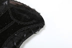 Sweetheart neck velvet lace up mesh beaded mini dress  | Festival Outfits Women
