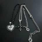 Heart cross beaded 2 pcs necklace  | Festival Outfits Women