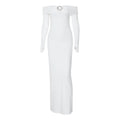 Off shoulder long sleeve slit o ring maxi dress  | Festival Outfits Women