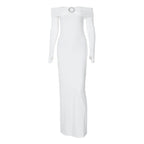 Off shoulder long sleeve slit o ring maxi dress  | Festival Outfits Women
