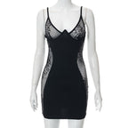 Lace see through patchwork mini dress