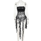 Lace cross applique irregular tube mini dress  | Festival Outfits Women