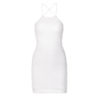 Textured cross back lace up solid backless mini dress