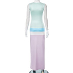 Sleeveless crewneck contrast striped maxi dress