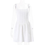 Textured corset lace up zip-up ruched sleeveless mini dress