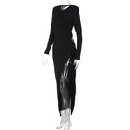 Lace up irregular long sleeve hollow out backless maxi dress