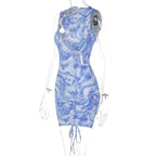Sleeveless crewneck hollow out drawstring mini dress