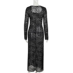 Long sleeve u neck lace slit maxi dress  | Festival Outfits Women