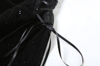 Sweetheart neck velvet lace up mesh beaded mini dress  | Festival Outfits Women
