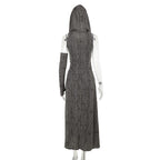 Hoodie ruched ruffle slit maxi dress  | Festival Outfits Women