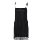 Tassels zip-up solid square neck backless cami mini dress