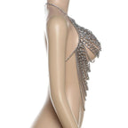 Halter layered metal chain hollow out backless cut out top  | Festival Outfits Women