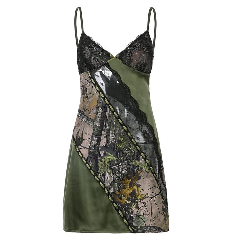 V neck hem lace patchwork A line dress