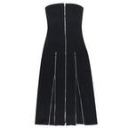 Zip-up slit backless solid tube midi dress