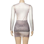 Long sleeve crewneck body print contrast mini dress