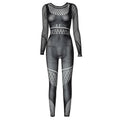 Hollow out solid fishnet long sleeve jumpsuit  | Festival Outfits Women