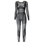 Hollow out solid fishnet long sleeve jumpsuit  | Festival Outfits Women