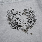 Long sleeve off shoulder ribbed heart pattern lace hem top  | Festival Outfits Women