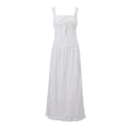 Ruched button square neck sleeveless smocked ruffle midi dress
