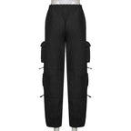 Drawstring solid cargo pocket low rise baggy pant Parachute pants