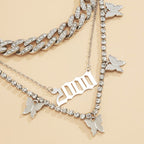 Layered butterfly decor rhinestone necklace  | Festival Outfits Women