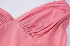 Sleeveless solid halter ruched backless self tie mini dress
