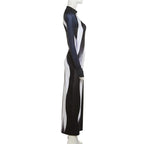 Long sleeve contrast gloves crewneck abstract midi dress