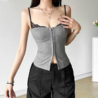 Ribbed lace hem button cami top  | Festival Outfits Women