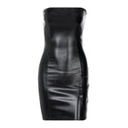 Sleeveless solid PU leather backless tube dress