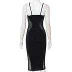 Low Cut Mesh See Through Patchwork Cami midi Dress