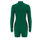 Zip-up solid long sleeve high neck romper  | Festival Outfits Women
