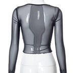 Hem lace ruffled long sleeve mesh crop top | Mesh Long Sleeve Crop Top