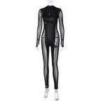 Long sleeve high neck mesh patchwork gloves stitch jumpsuit  | Festival Outfits Women