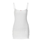 Textured solid square neck ruffle backless cami mini dress