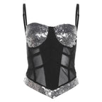 Glitter v neck mesh backless cami top  | Festival Outfits Women