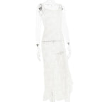 Lace see through self tie solid backless slit maxi dress