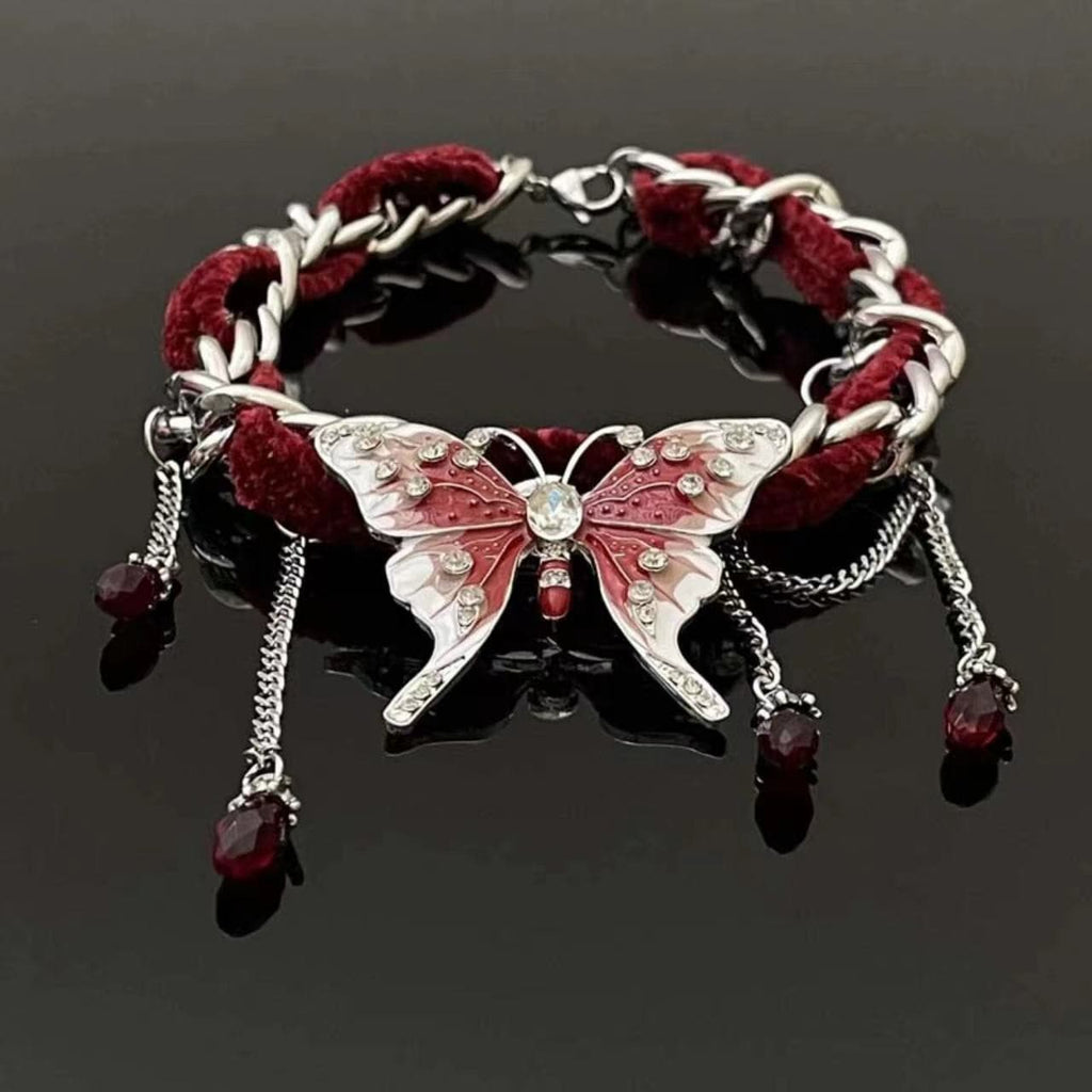 Red butterfly pendant fluffy choker necklace  | Festival Outfits Women
