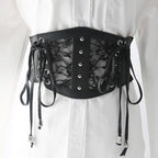 Lace up patchwork PU leather corset  | Festival Outfits Women