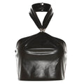 Halter PU leather button butterfly applique top  | Festival Outfits Women