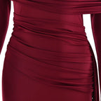 One shoulder long sleeve ruched slit maxi dress  | Festival Outfits Women