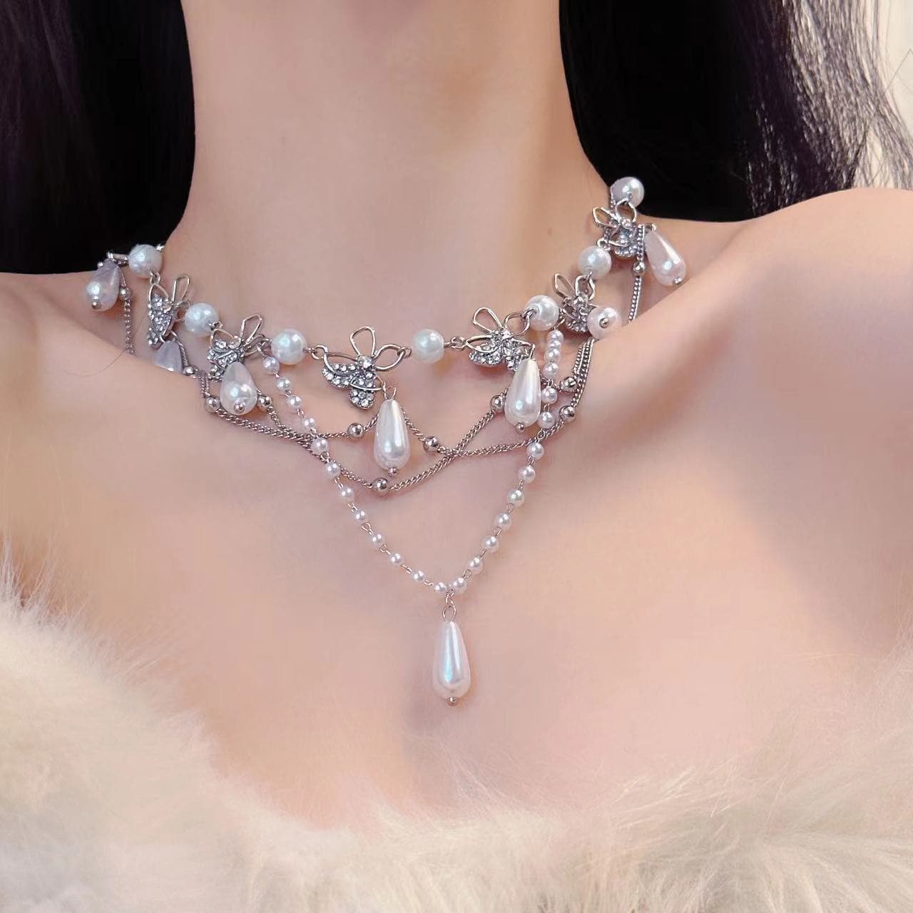 Droplet pendant rhinestone beaded choker necklace  | Festival Outfits Women