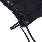 Crewneck fishnet buckle hollow out lace up tank cut out top  | Festival Outfits Women