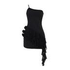 One shoulder ruffle flower applique mini dress  | Festival Outfits Women