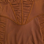 Mesh long sleeve solid ruched halter zip-up mini dress