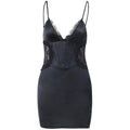 Lace patchwork corset solid v neck cami mini dress  | Festival Outfits Women